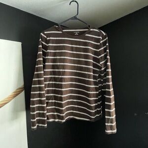 Lands' End Chocolate Brown Shirt with White Stripes